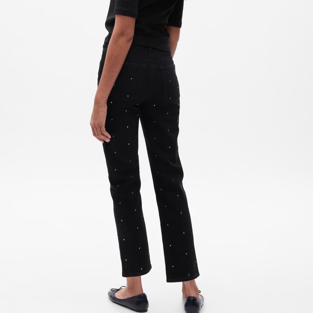 High Rise Rhinestone Cheeky Straight Jeans (NWT) - Picture 3 of 5